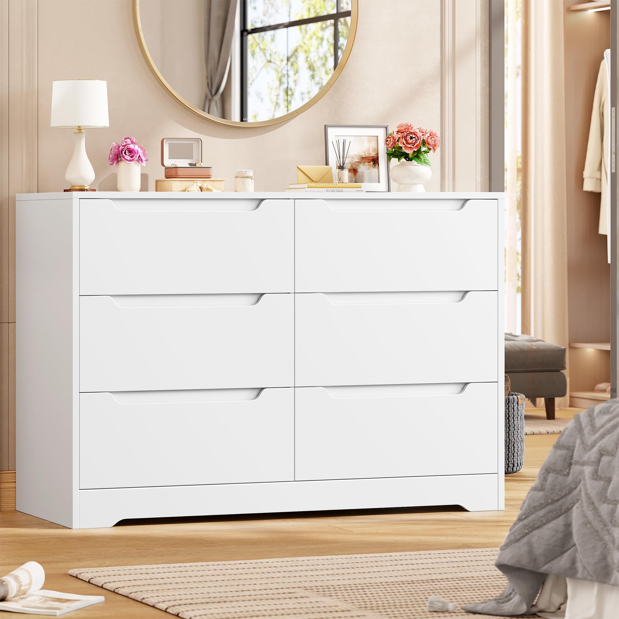 HOCSOK Kommode mit 6 Schubladen, Sideboard Schubladenschrank aus Holz, Kommode für Schlafzimmer, Wohnzimmer, Flur, Modern, 108 x 82,5 x 39 cm