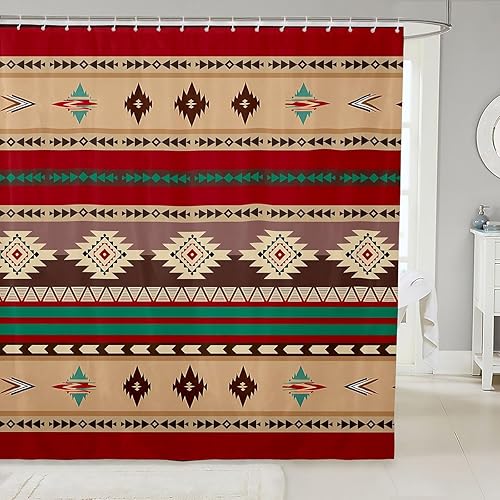 Miniatura 29 de Cortina de baño azteca de 72 pulgadas de ancho x 72 pulgadas de largo, cortina de ducha étnica tribal con flechas occidentales, juego de cortina