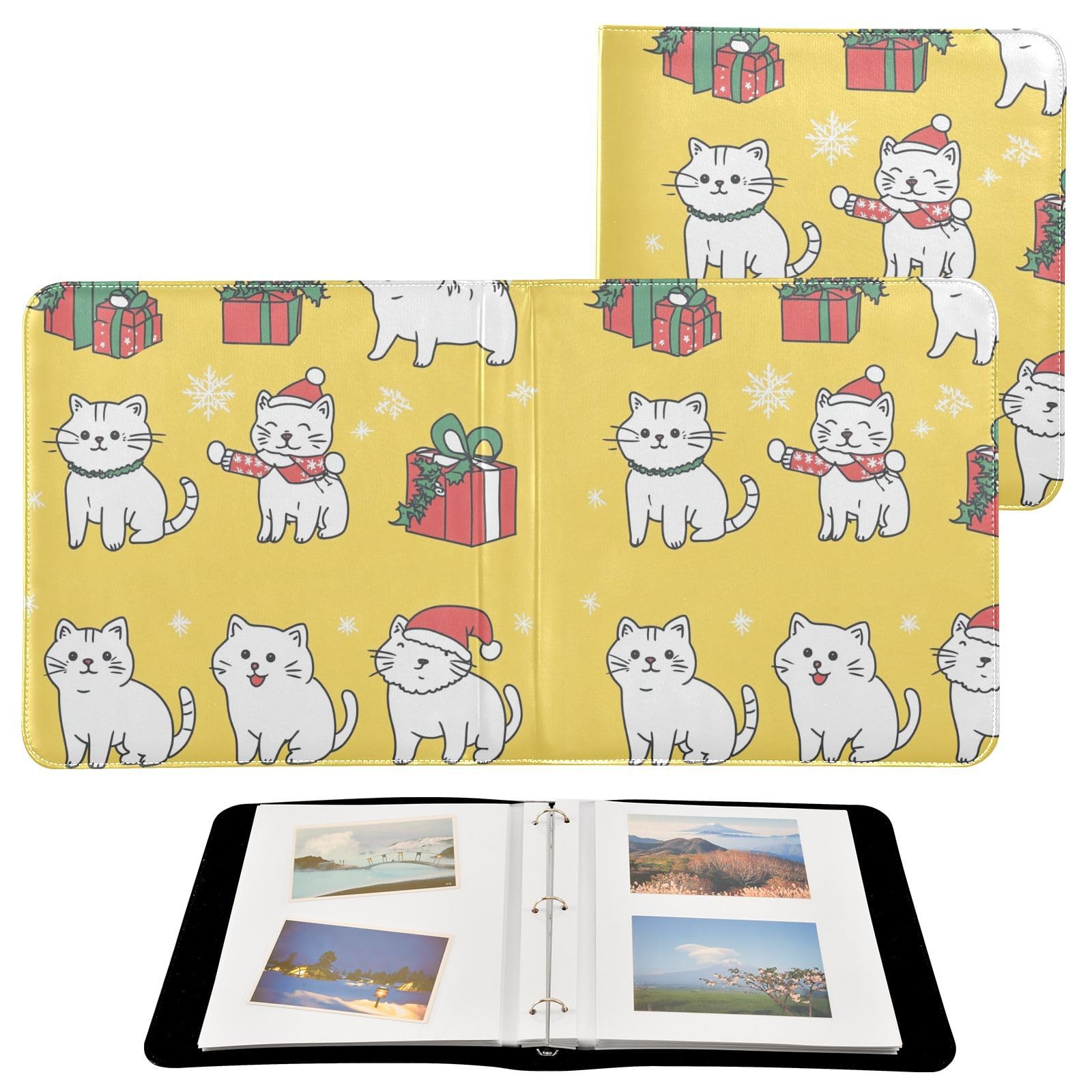 Álbum de fotos para fotos de todos los tamaños de fotos de Navidad American Curl Cats páginas autoadhesivas amarillas de 4 x 6, 5 x 7, 6 x 8 pulgadas