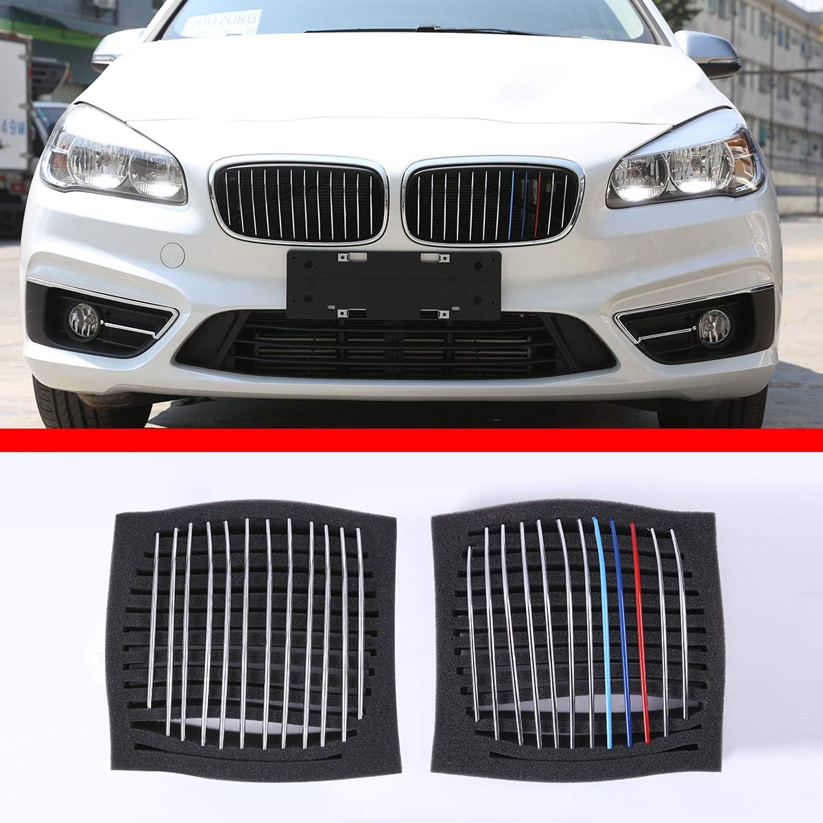 YIWANG ABS Chrome Shiny Silver Front Grille Insert Trim Strips Grill Cover 24pcs For BMW 2 Series 218i F45 f46 2015-2018 Accessories (Style 2)