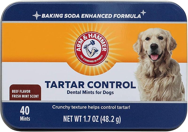 Mentas dentales Arm & Hammer Tartar Control para perros, sabor a carne, 40 unidades | Reduce la placa y el sarro sin necesidad de cepillarse, refresca el aliento para razas medianas
