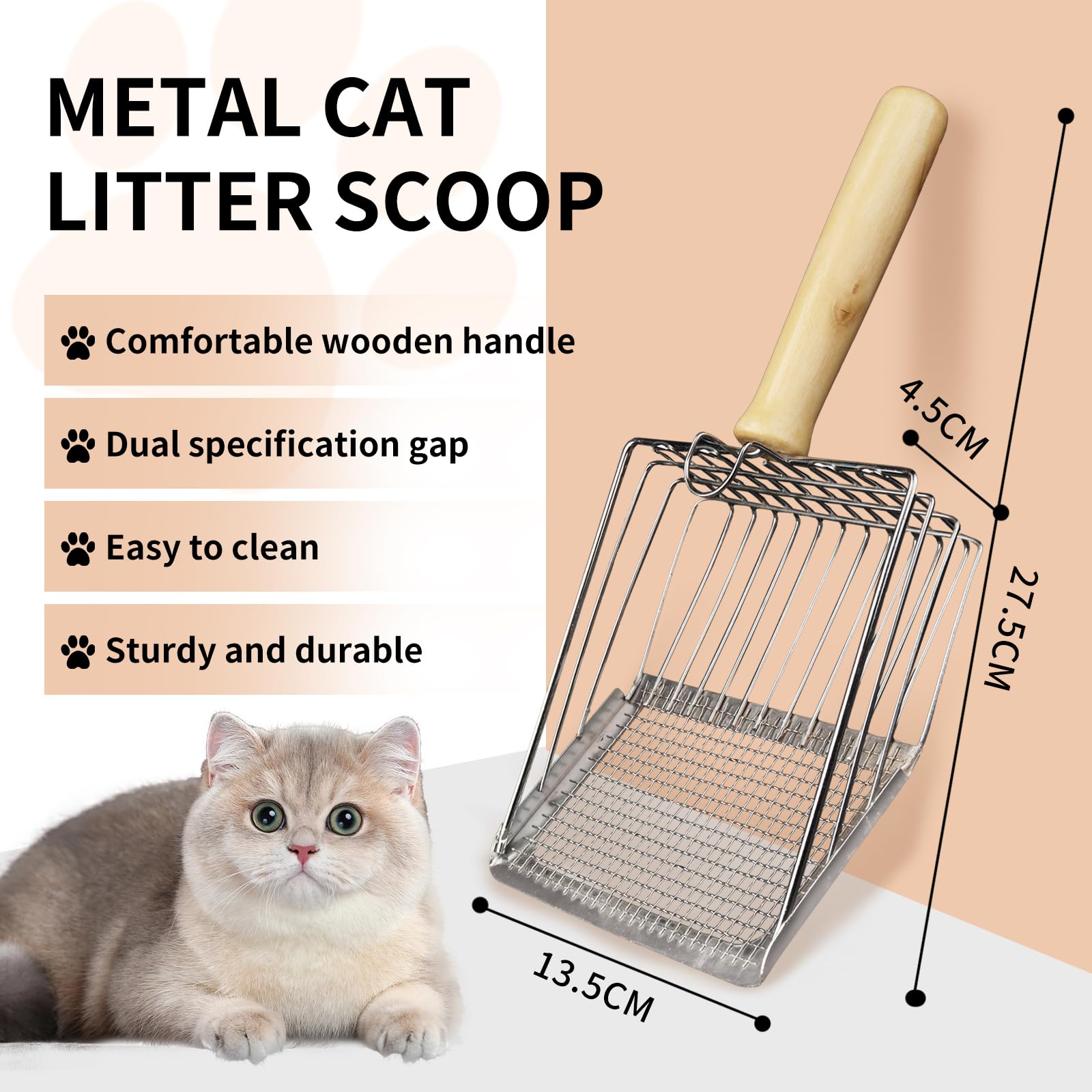 DUSTNIX Cat Litter Scoop, Premium Kitty Shovel with Hook and Hole, Metal Sifter Scooper Stainless Steel for Easy Cleaning, Durable and Heavy Duty, Odor-Free for Litter Box (MB-01)