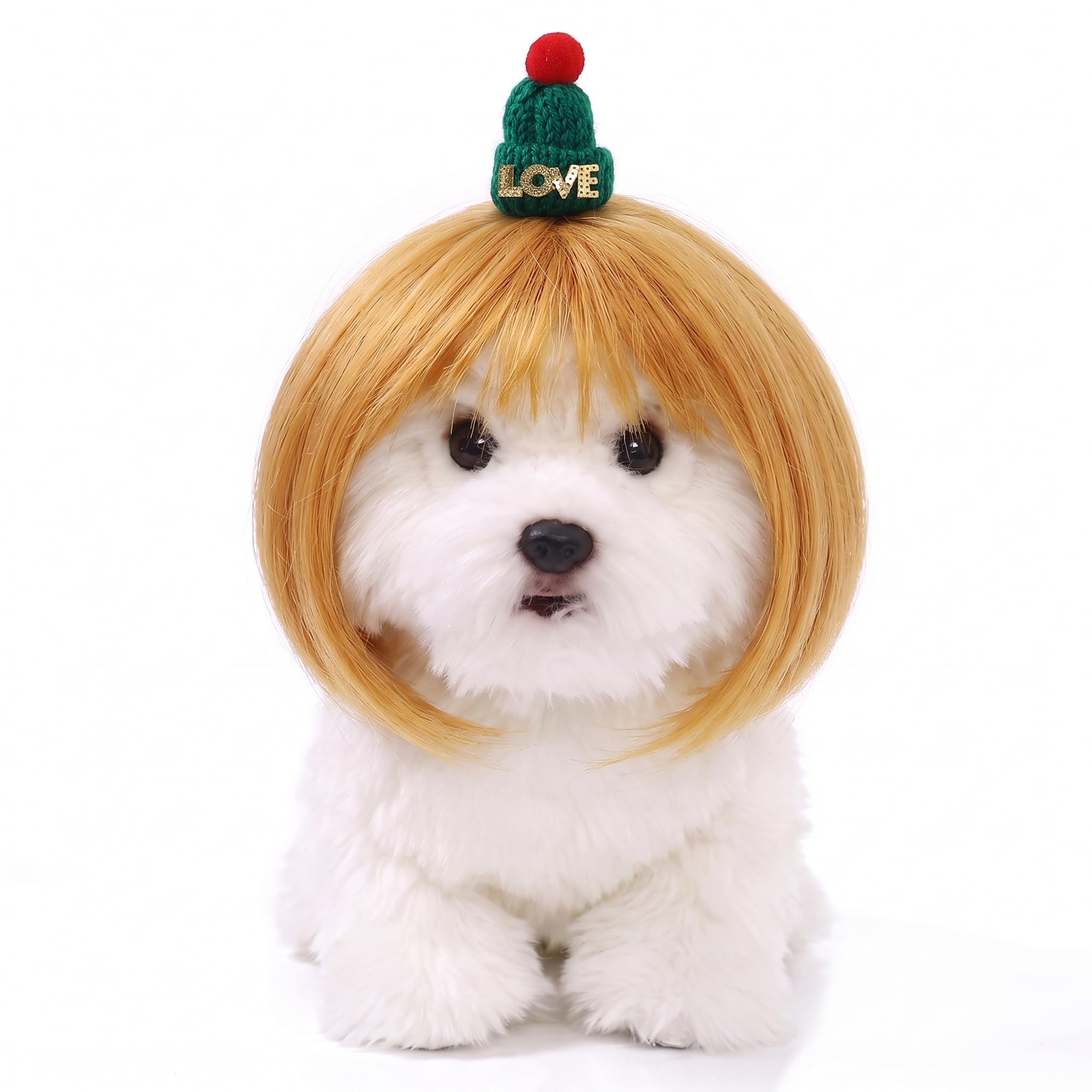 Dog Wigs for Small Dogs, Funny Dog Wigs with Adjustable Elastic Bands, Cat Wig for Small Pet Cosplay Decoration Parties Funny (Style 19)