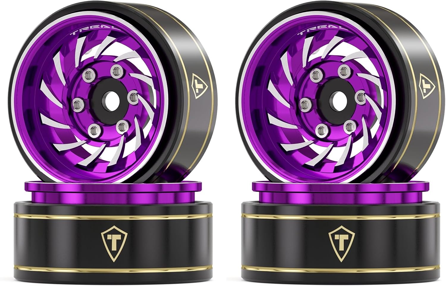 TREAL 1.0 Beadlock Wheels (4P-Pack) Whirlwind Style for 1/24 SCX24 AX24 1/18 TRX4M RC Crawlers -Type L(Blue)