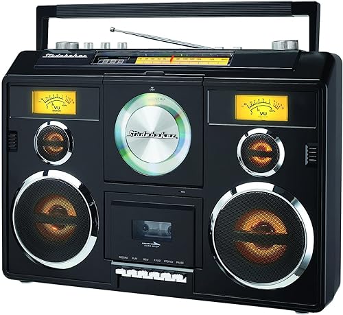 Studebaker Estación de sonido Boombox estéreo portátil con Bluetooth/CD/AM-FM Radio/grabadora de casete (negro)