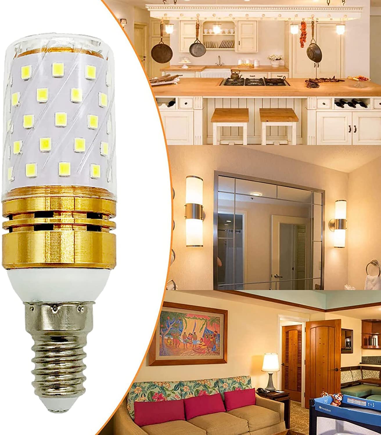 Bombilla LED E14 de 12 W, 1000 lm, 2835SMD, no regulable, bombillas LED E14 de maíz CA 220 V para candelabros, lámparas de pared, refrigerador, sin parpadeo, ángulo de haz de 360°, blanco natural,