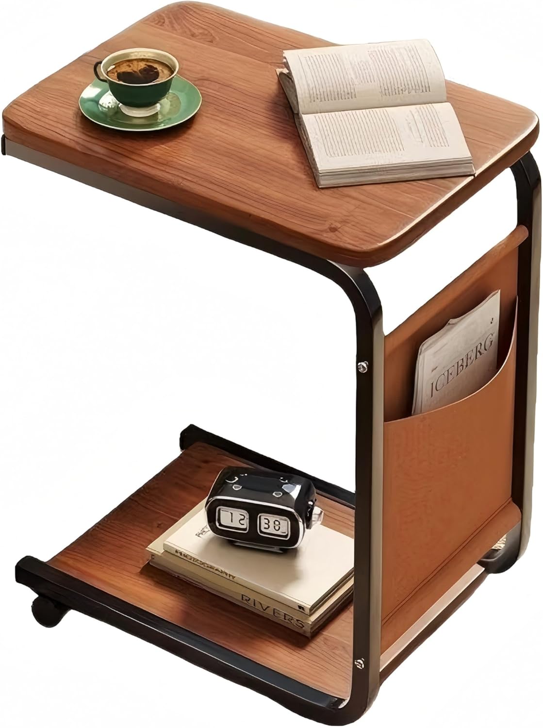 DJDLMDD Multi-Purpose Storage C Table End Table TV Tray Table for Small Spaces, Side Tables with Wheels for Living Room and Bedroom for Small Spaces, Couch Tables, That Slide Under, with Wheels