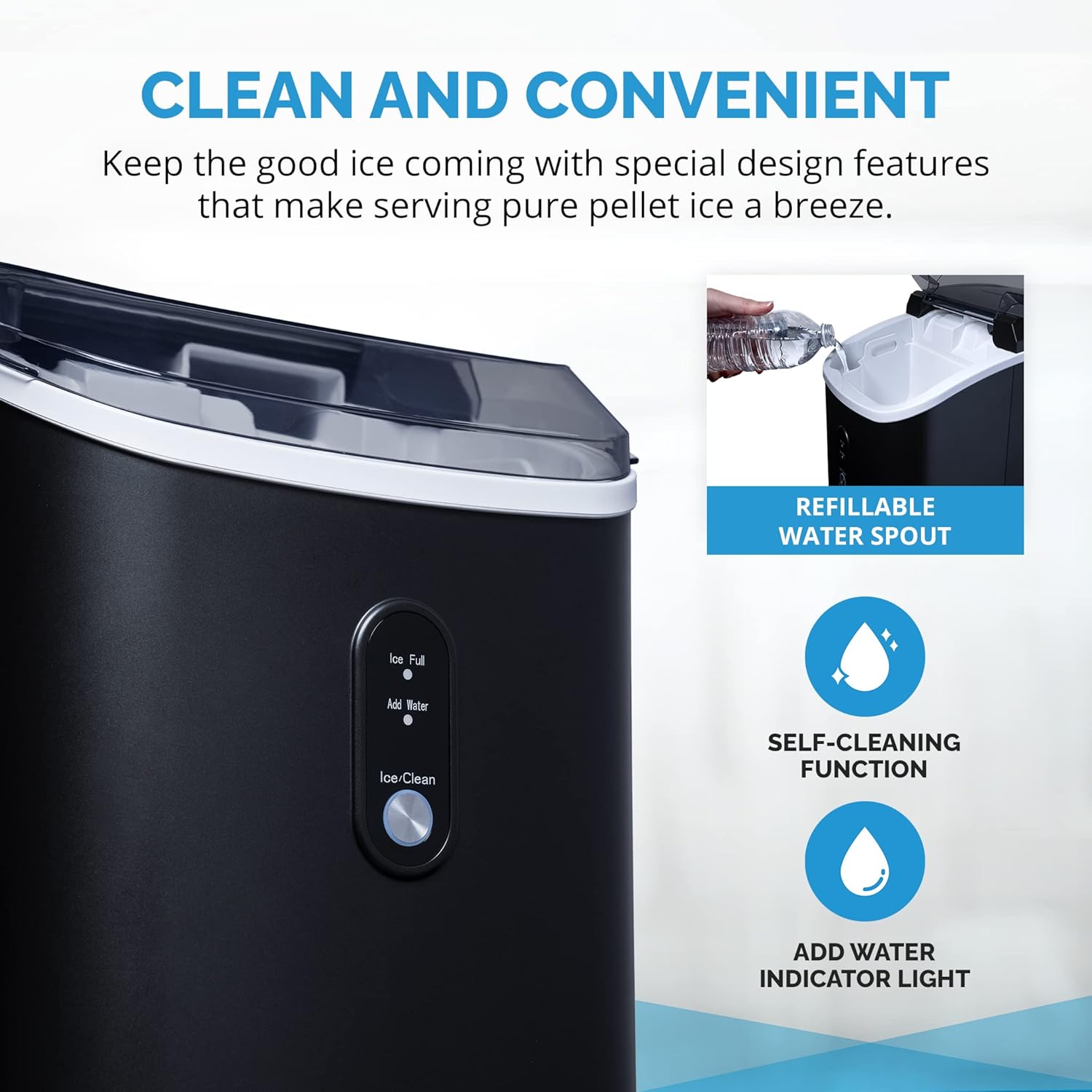 NewAir Nugget Ice Maker | Countertop Portable Ice Machine | 26 lbs/Day Soft Chewable Nugget Ice in 10 Min | Matte Black Compact Design