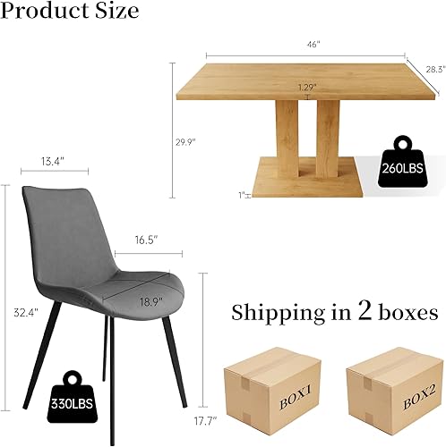 Miniatura 18 de Mesa de comedor moderna de 46 pulgadas, mesa de cocina rectangular con acabado de roble, mesa de comedor compacta para 4, construcción robusta para