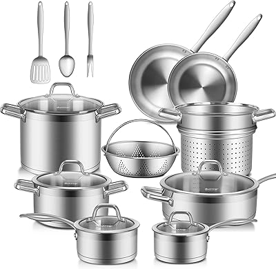 Duxtop Professional Stainless Steel Pots and Pans Set, 17PC Induction Cookware Set, Impact-bonded Technology