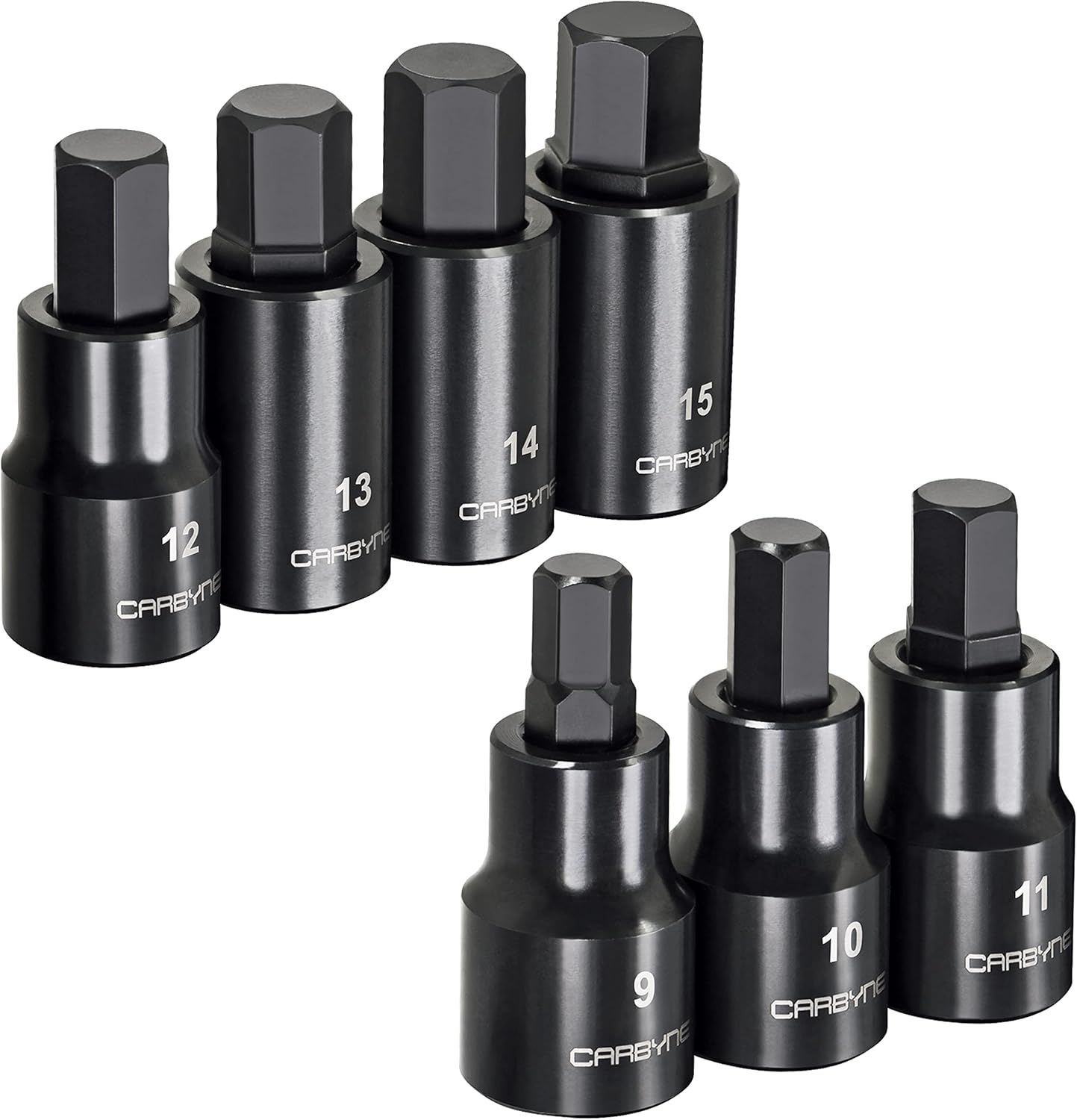 CARBYNE 7-Piece Metric Hex (Allen) Bit Impact Socket Set, S2 Steel Bits, 1/2 in. Drive, 9mm to 15mm, Manganese Phosphate Finish