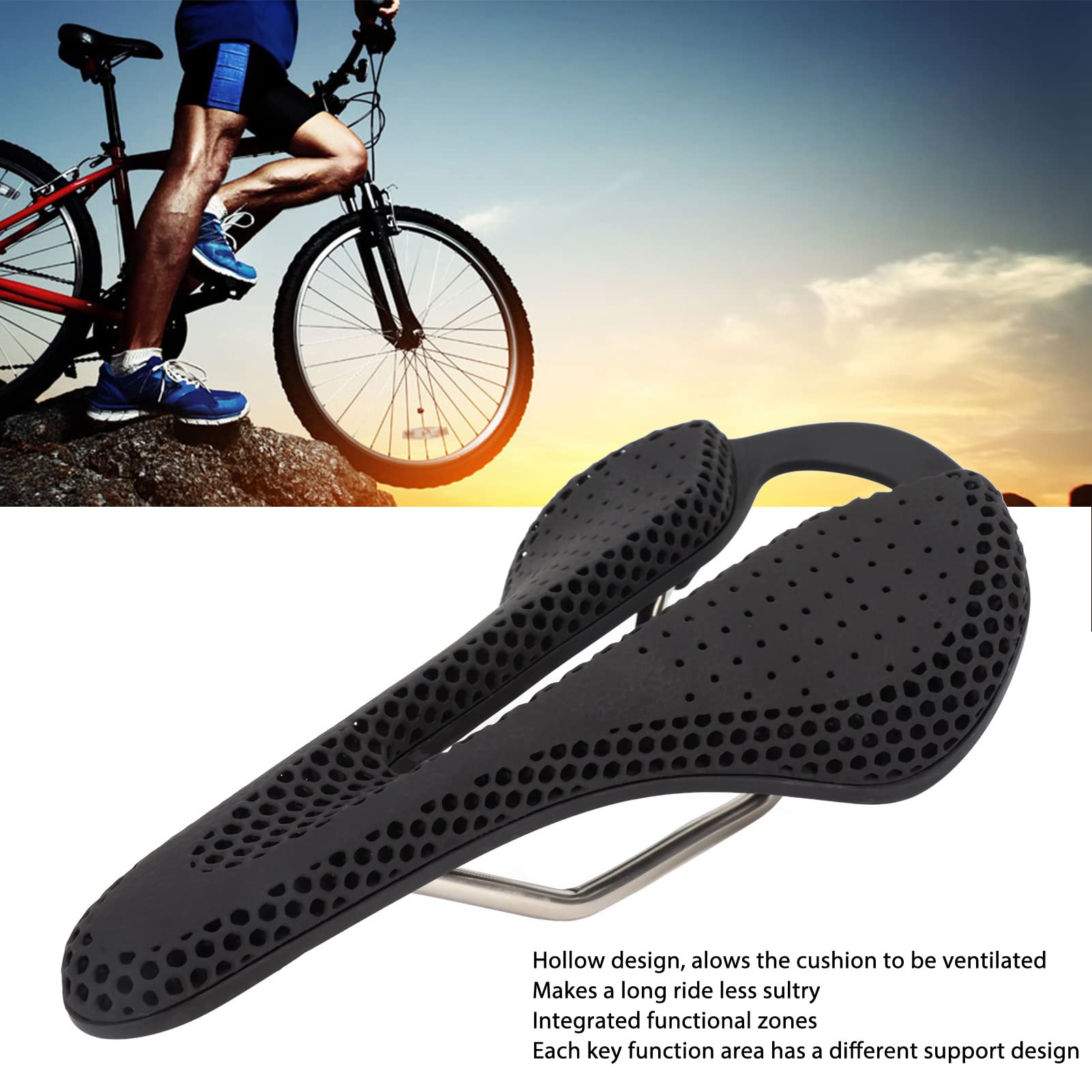 Coussin de siège de vélo imprimé en 3D, léger, Creux, ventilé, Housse de Selle en Gel Confortable pour Le Cyclisme sur Route en Montagne, nœud en Acier au Chrome-molybdène