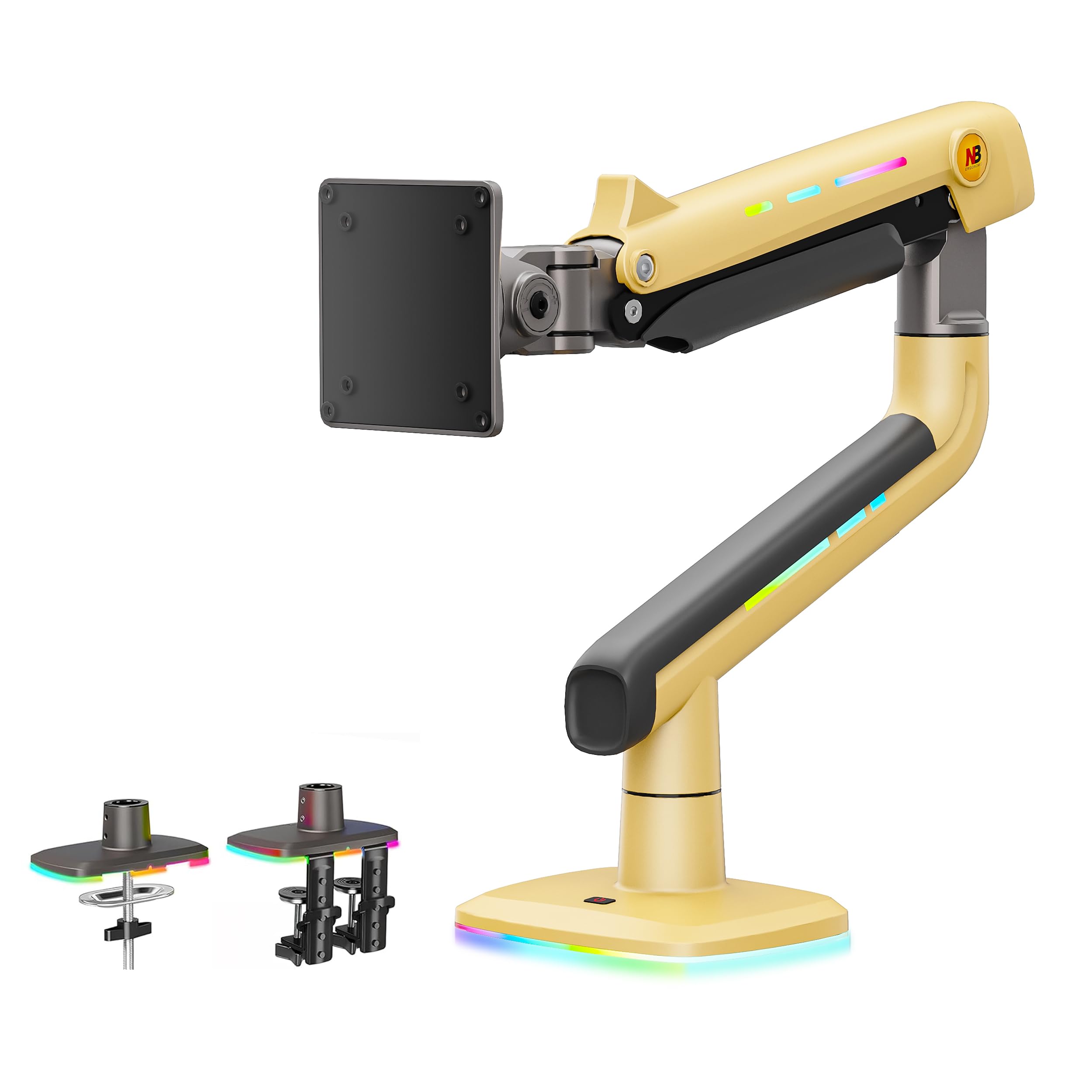 NB Ergonomic RGB Braccio Monitor per da 32 a 60 Pollici Schermo Piatti Ultrawide Curvi, Supporto per Monitor Resistente Carico fino a 20 kg VESA 75&100 mm (Giallo)