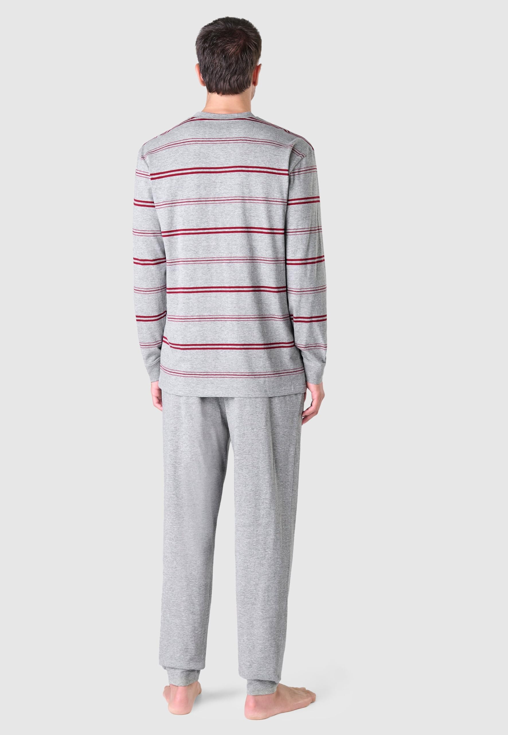 El Búho Nocturno Pigiama Uomo Cotone Lungo Leggero - 100% o Mistura - Intero Manica Lunga Maglia Righe Tasche - Set Due Pezzi Notte Casa Autunno Mezza Stagione, 85% Cotone, 15% Vis., Grigio 5576, L