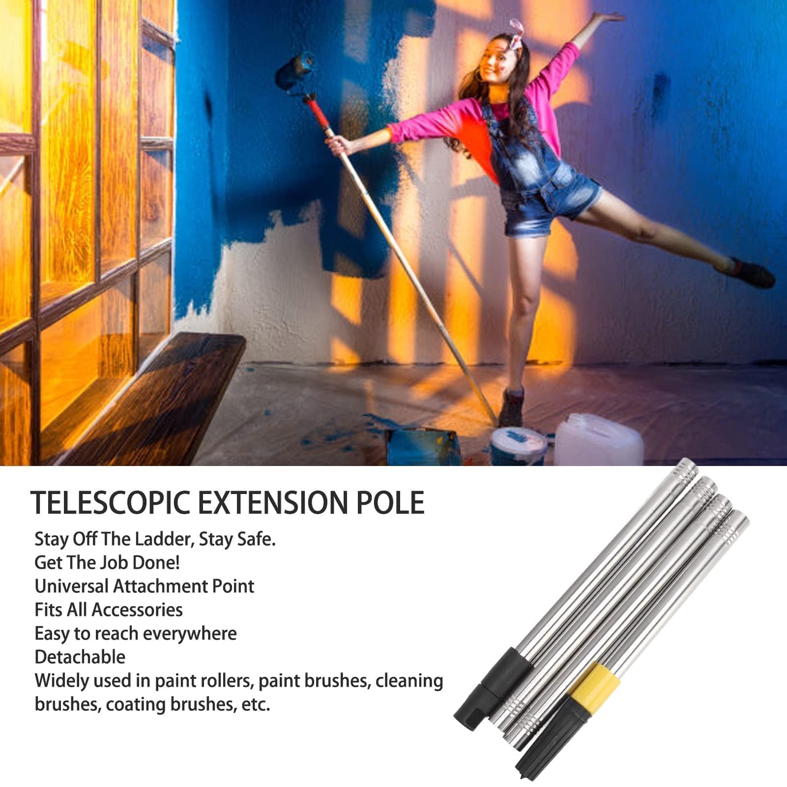 Teleskopowy Przedłużacz Wałek do Malowania Tyczka Przedłużająca Przedłużacz do Wałka do Malowania 4-częściowy Drążek Teleskopowy Oszczędność Miejsca Długość Montażowa 1,15 M