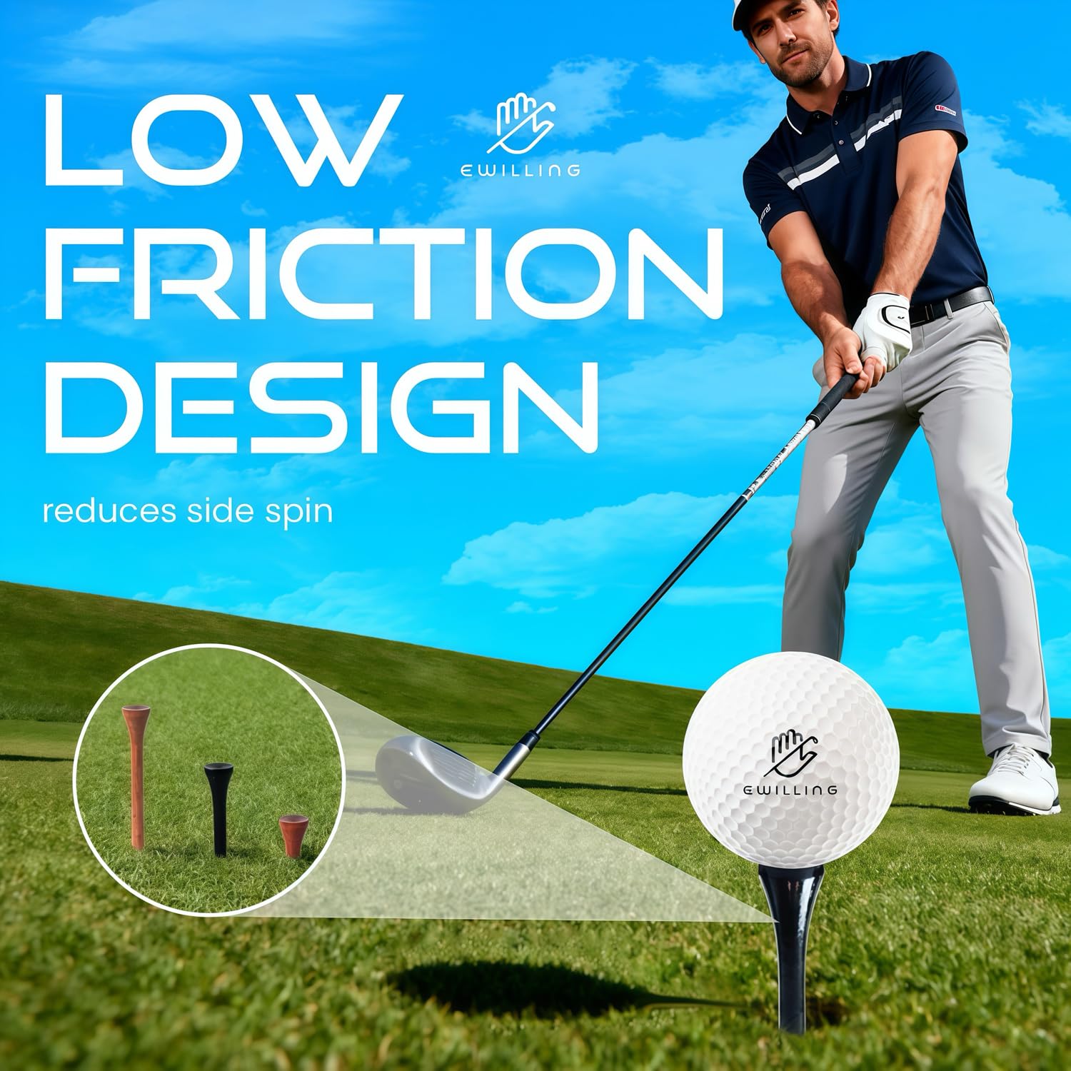 Golf-Tees, mehrere Farben, gemischte Größen, 100 Stück, professionelle Golf-Tees aus Bambus/Holz, Größe 8,9 cm, 6,4 cm und 3,8 cm, reduzieren Reibung und Widerstand