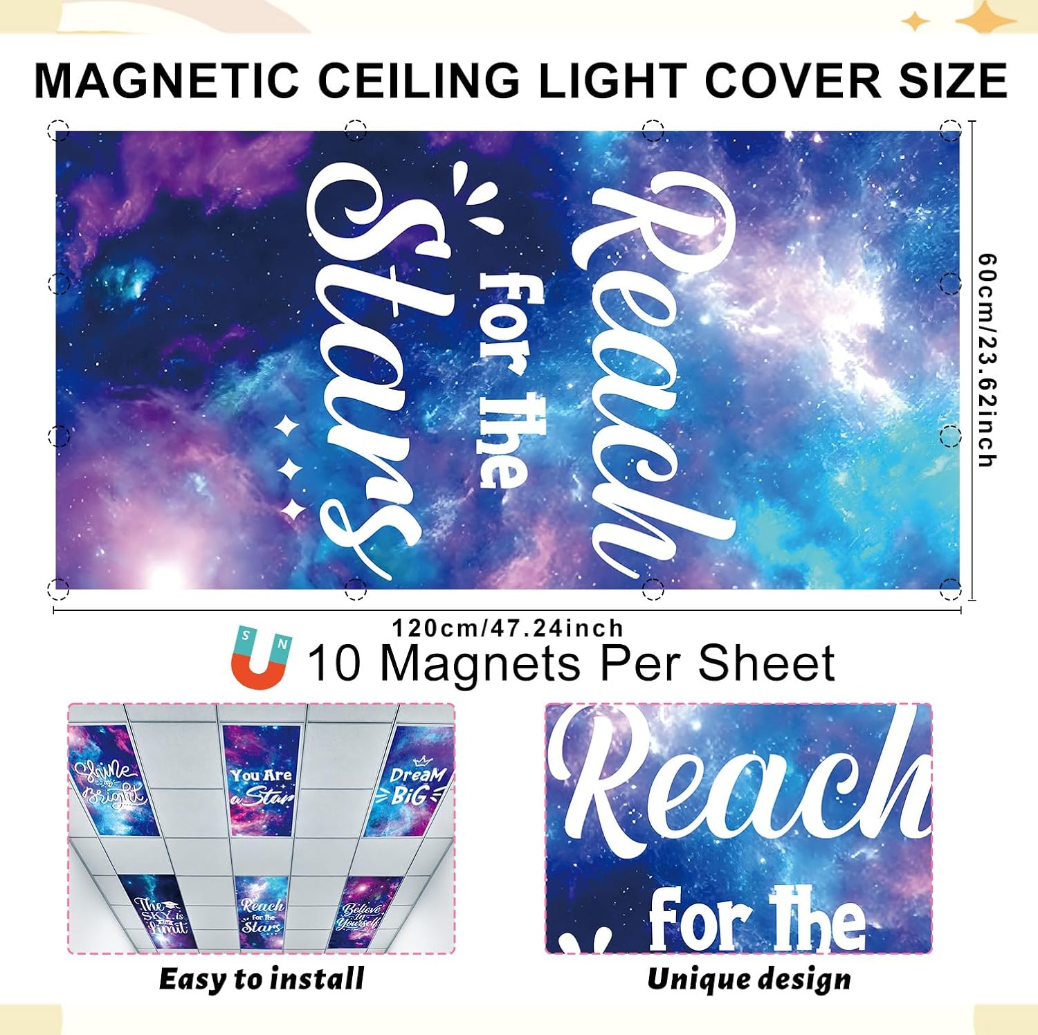 6PCS Inspirational Quote Light Cover for Ceiling Lights Classroom