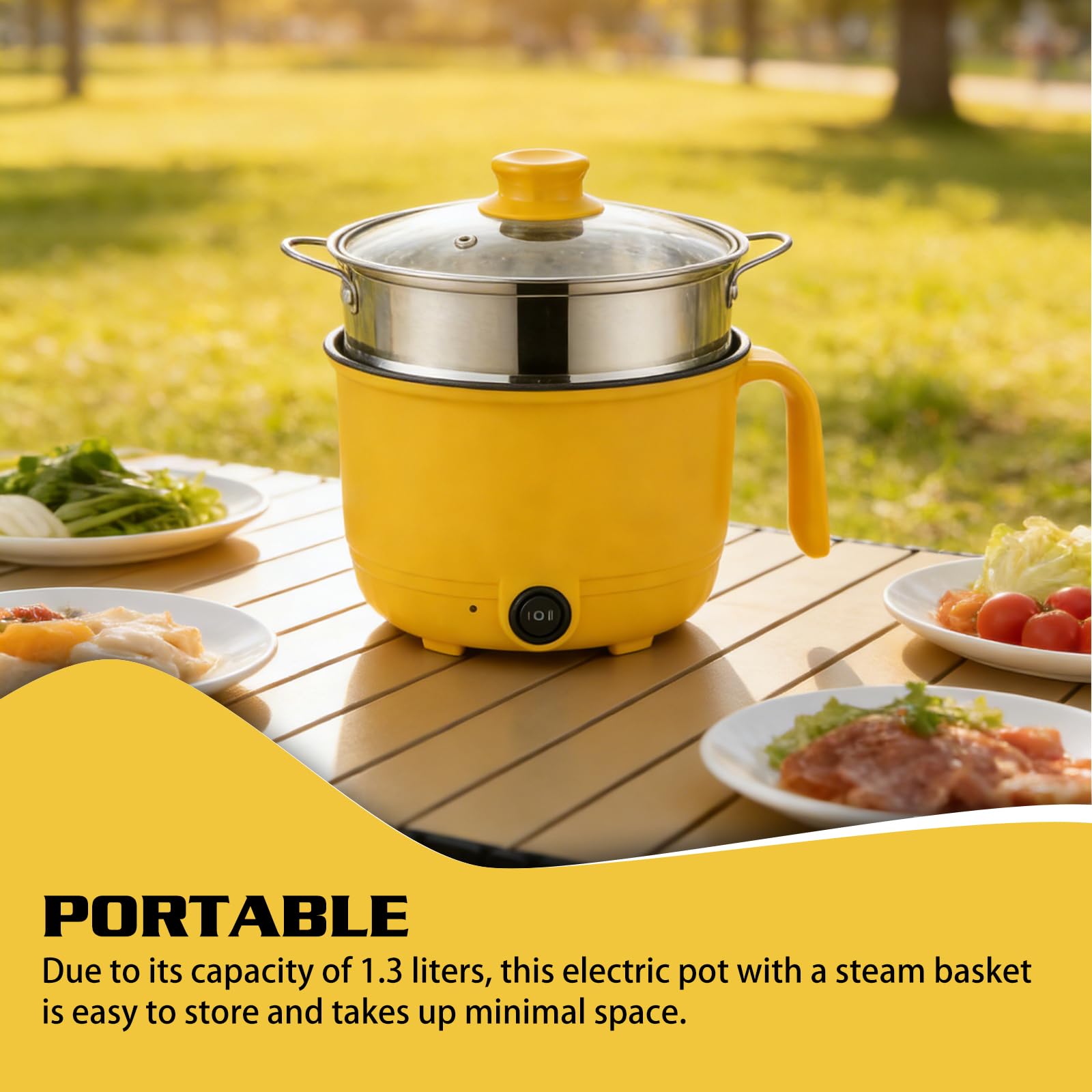 Elektryczny Hot Pot, 1,3 l elektryczny garnek do gotowania, 600W 220V Hot Pot Ramen Cooker z parowarem ze stali nierdzewnej, z powłoką antyadhezyjną Hot Pot elektryczny do zupy/ramen/makaronu/płatków