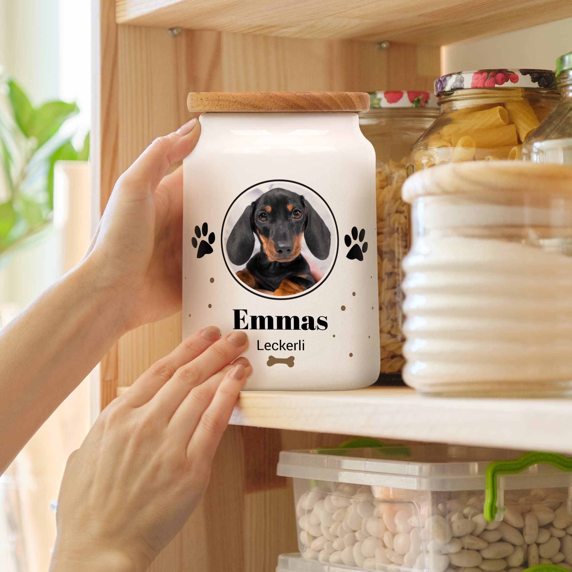 Große Leckerlidose "Pfoten-Design" gestalten - personalisiert mit Foto und Wunschnamen - für Hunde und Katzen - hygienische und praktische Aufbewahrung von Hundekeksen