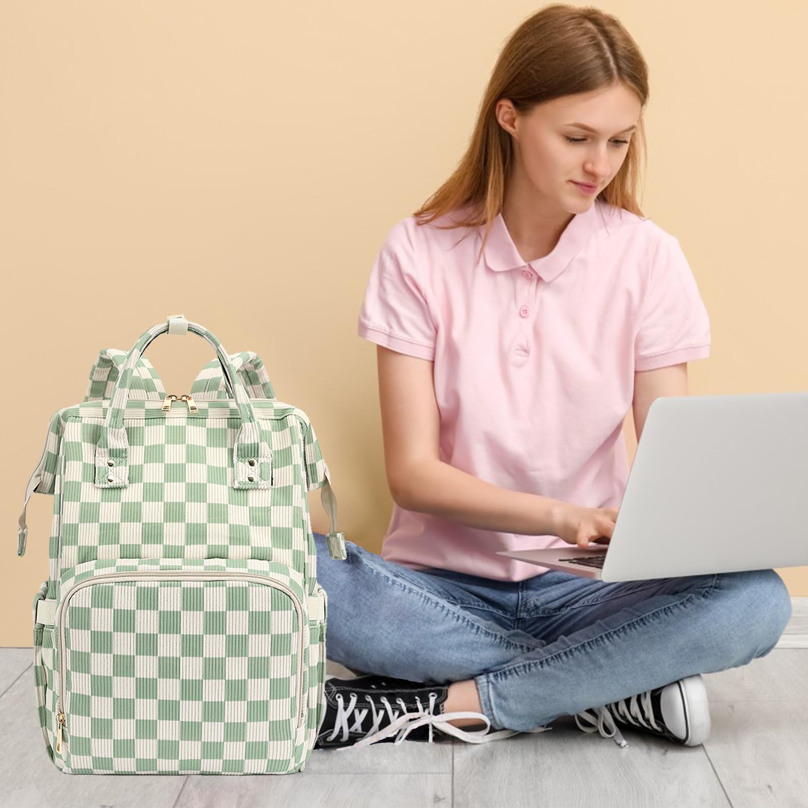 Laptop-Rucksack für Damen, Cord, College-Schulrucksack, Büchertasche, 15,6 Zoll, Business-Computer, Reiserucksack