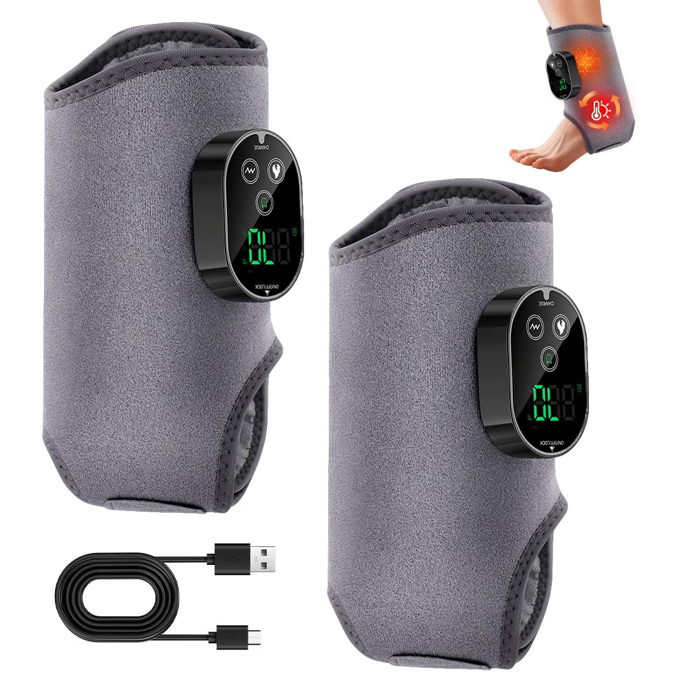 2 Stück 3-In-1-Fußmassagegerät, Foot Massager mit 3 Modi 6 Wärmestufen, Knöchel Massagegerät mit 3000mAh Akku, Elektrisch Tragbares Fussmassagegerät für Knöchel, Ferse, Sohle, Fußrücken