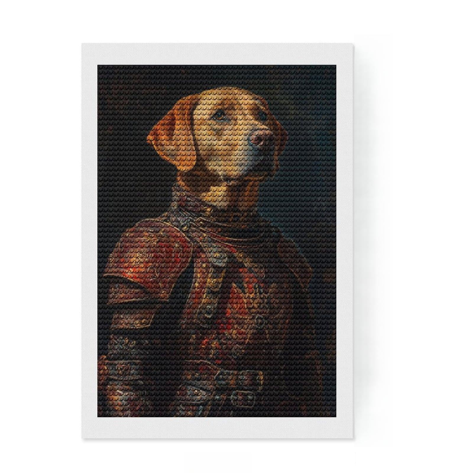 Junmoney Labrador Retreiver in Armor Round Drill Diamond Painting 8"x12", for Teens, Vintage Style Decor, Pleasing Wall Art Project, Festive Craft Gift