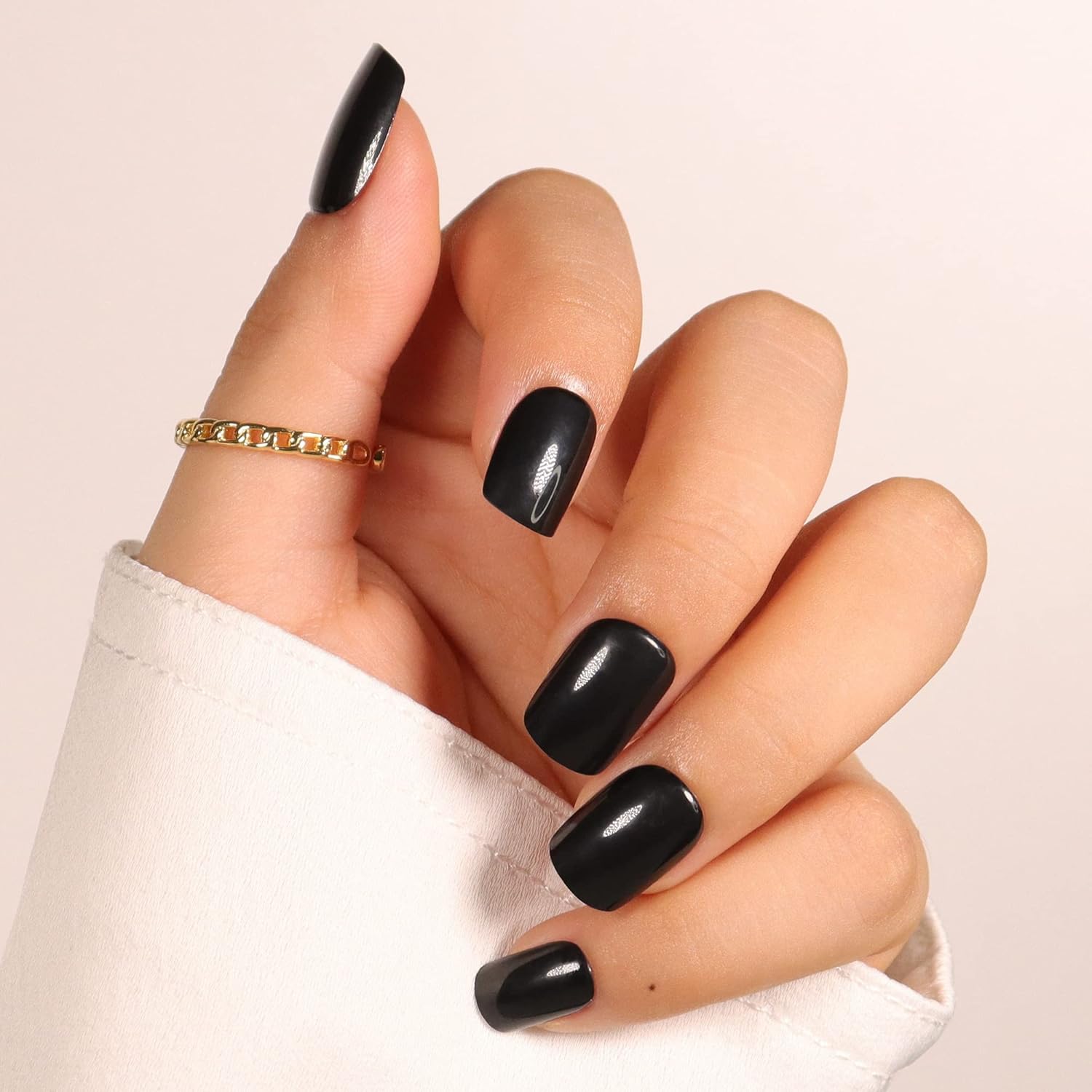 Celepaty Black Press on Nails 24 Pcs Pure Solid Colors Fake Nails Classic Short