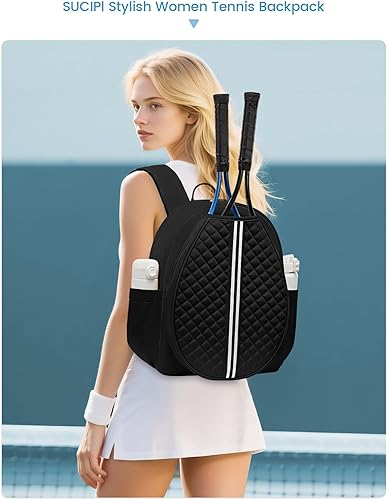 Miniatura 2 de Sucipi Bolsa de tenis, mochila cruzada acolchada para tenis, resistente al agua, para mujeres y hombres, adecuada para pickleball tenis, bádminton