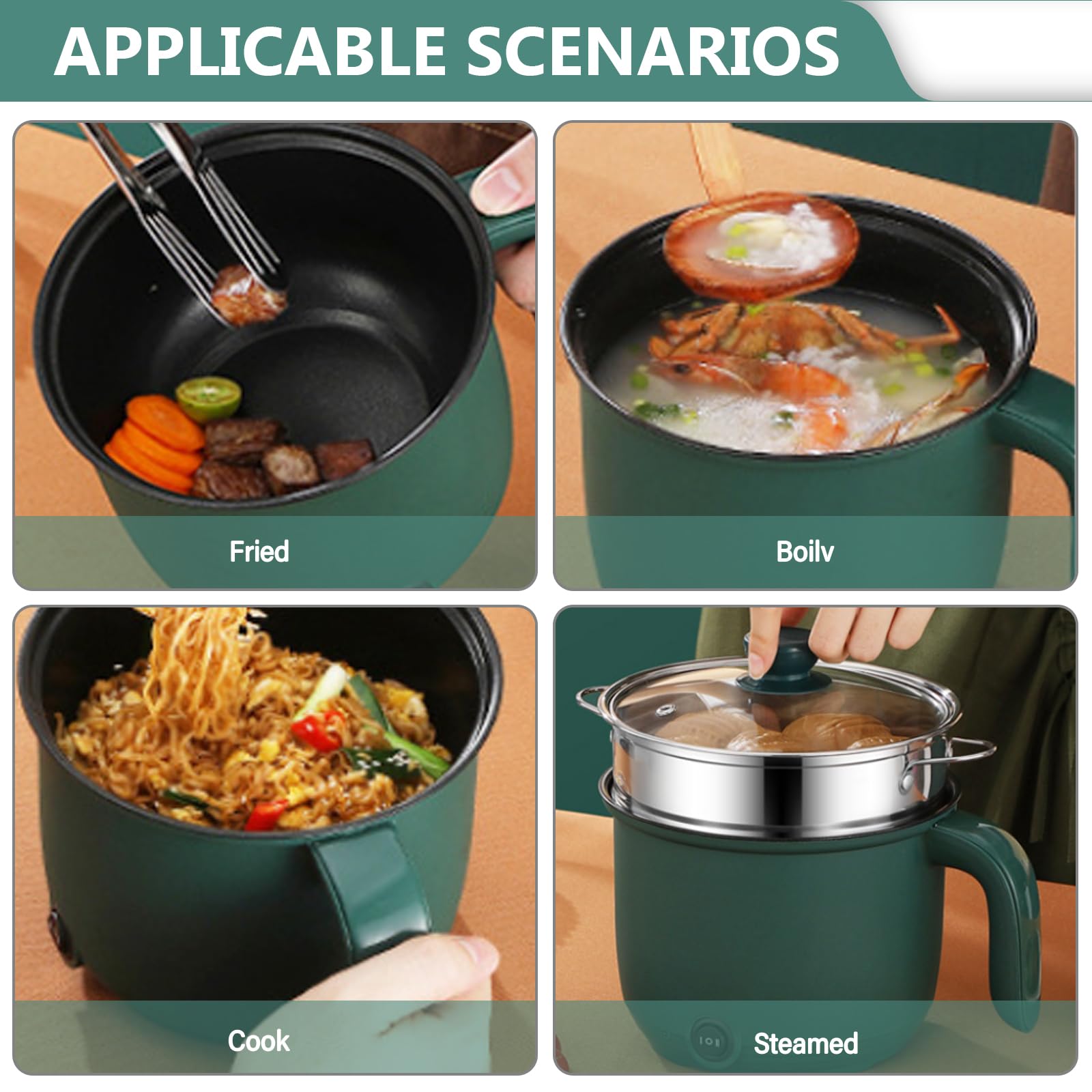 Hot Pot elettrico da 1,5 L, mini multicooker antiaderente portatile con vaporiera, fornello rapido per ramen e padella elettrica con controllo Dual Power, fornello da viaggio per casa, ufficio