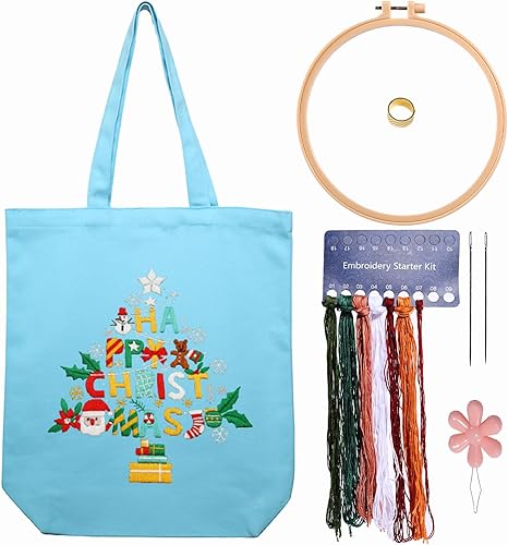 Kit de bordado de bolsa de lona con patrón para principiantes, artes y manualida
