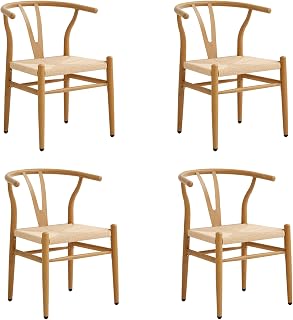Juego de 4 Sillas de Comedor con Patas de Metal, Sillas de Ratán, Sillas de Cocina con Estructura de Metal para Salón, Comedor y Cocina