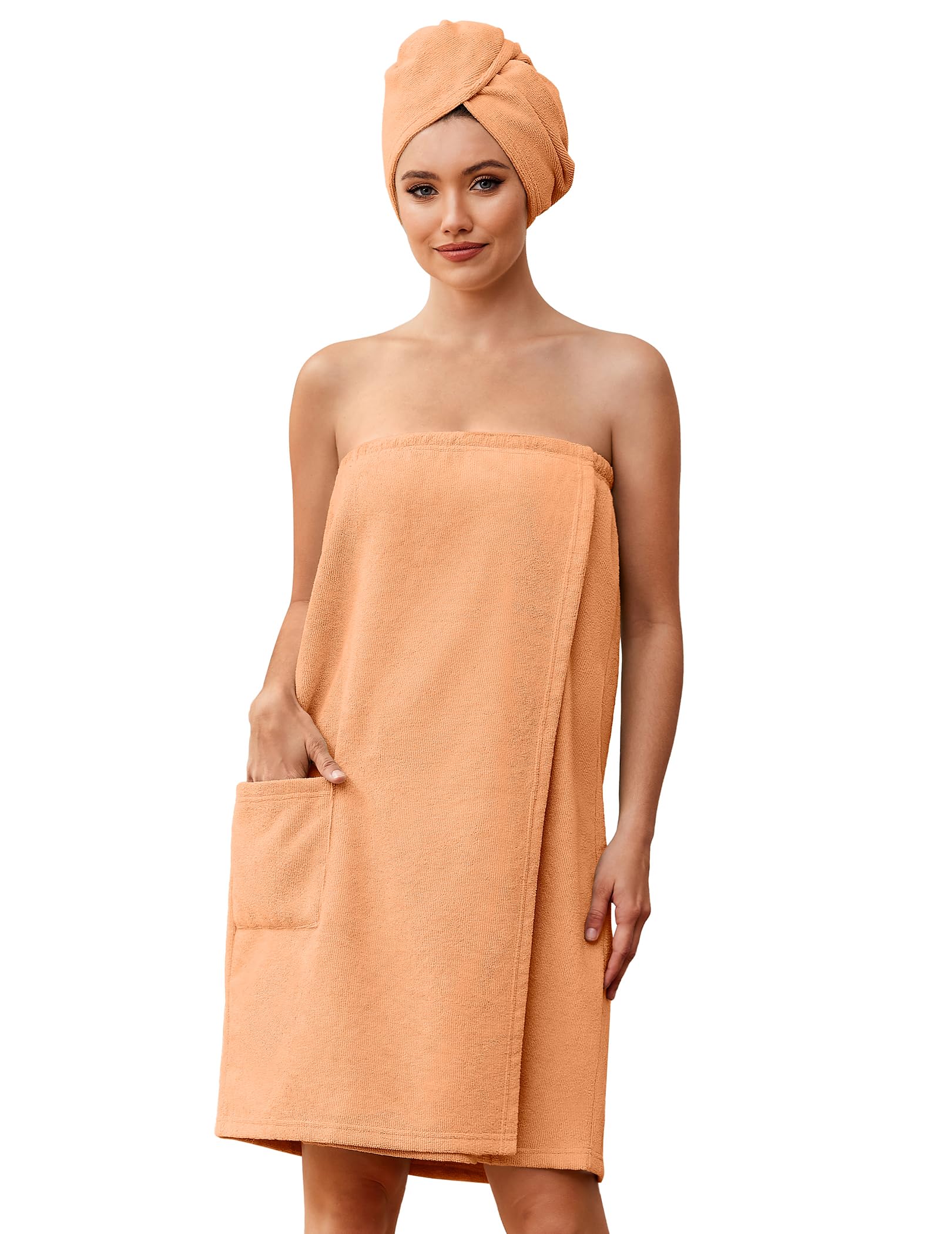 Ekouaer Towel Wrap for Women with Hair Towel Lightweight Knee Length Spa Body Bath Adjustable Closure Bathrobe with