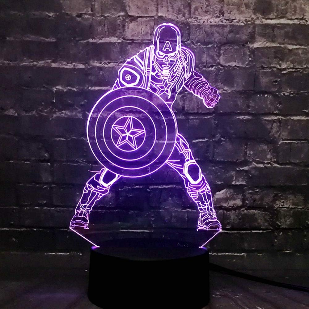 Captain America Shield LED Table Lamp for Boy Living Room Marvel Avengers Figure Shape Switch 3D Optical Illusion 7 Color USB Remote Change Decor Home Mood Night Light Holiday Kid Xmas Birthday Gift