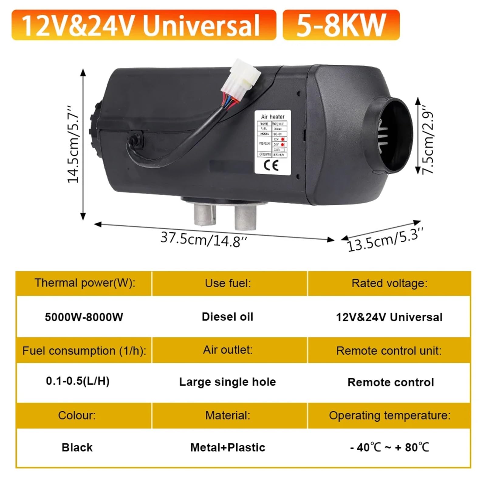 Nagrzewnica postojowa Ogrzewacz Samochodowy 5-8 KW, Nagrzewnica Powietrza Na Olej Napędowy, 12 V I 24 V, Z Tłumikiem I Przełącznikiem LCD, Do Samochodów Ciężarowych, Łodzi nagrzewnica powietrza