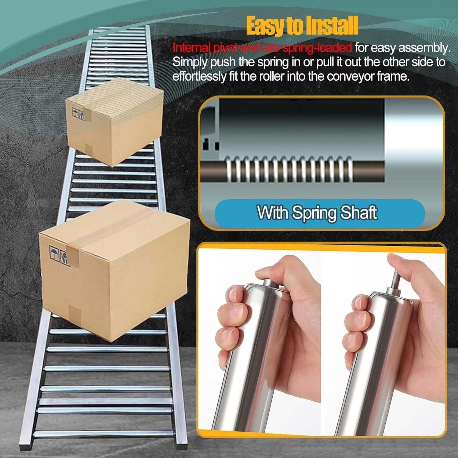 Replacement Stainless Steel Conveyor Roller Wheels 10 Pack Replacement Rollers Non Powered(Dia 2"/50mm,L 15.7"/400MM)