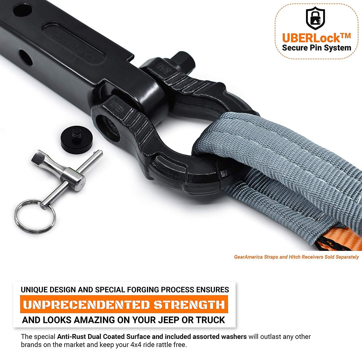 Exclusive Discount 80% Offer GearAmerica UBER Shackles with Anti-Theft Lock – 80,000 Lbs (40 T) Strength – Connect Tow Strap or Winch Line for Off-Road Recovery – Towing D-Rings and ⅞” UberLock Security Pin – Black, 2-Pack