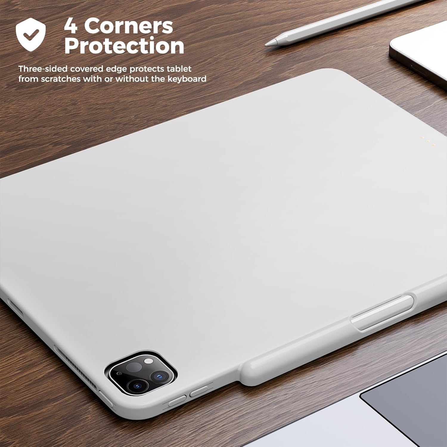 ProCase Magic Keyboard Compatible Case for iPad Pro 12.9 2022 2021 2020 2018, Slim Magnetic Cover with Pencil Holder for iPad Pro 12.9 6th Gen/5th Gen/4th Gen/3rd Gen[Keyboard Not Included] -White