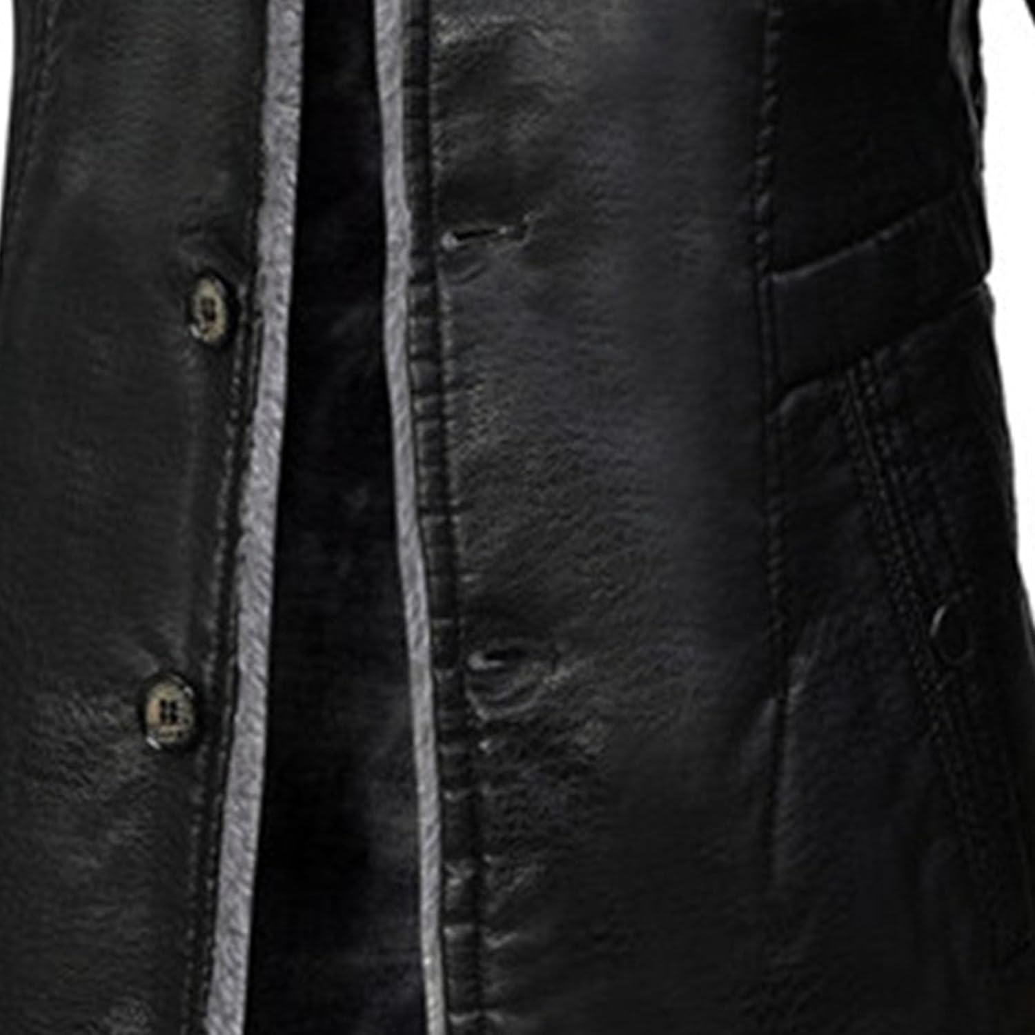 Maiyifu-GJ Mens Faux PU Leather Vintage Jacket Fleece Sherpa Lined Long Trench Coats Fur Collar Windbreaker Overcoat