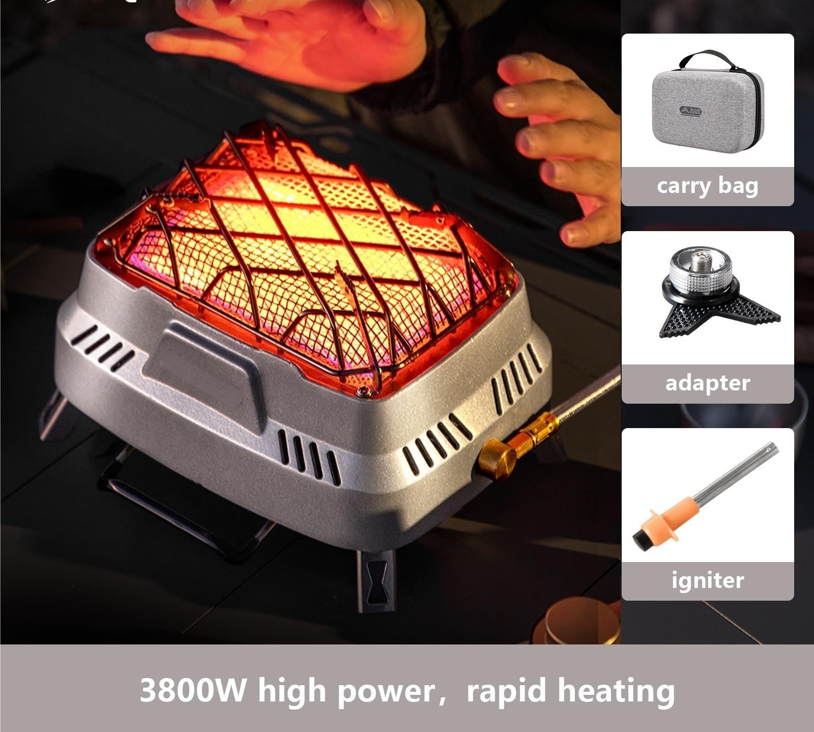 Stufa portatile 3800 W, riscaldatore a gas da campeggio multifunzionale per escursioni in tenda all'aperto