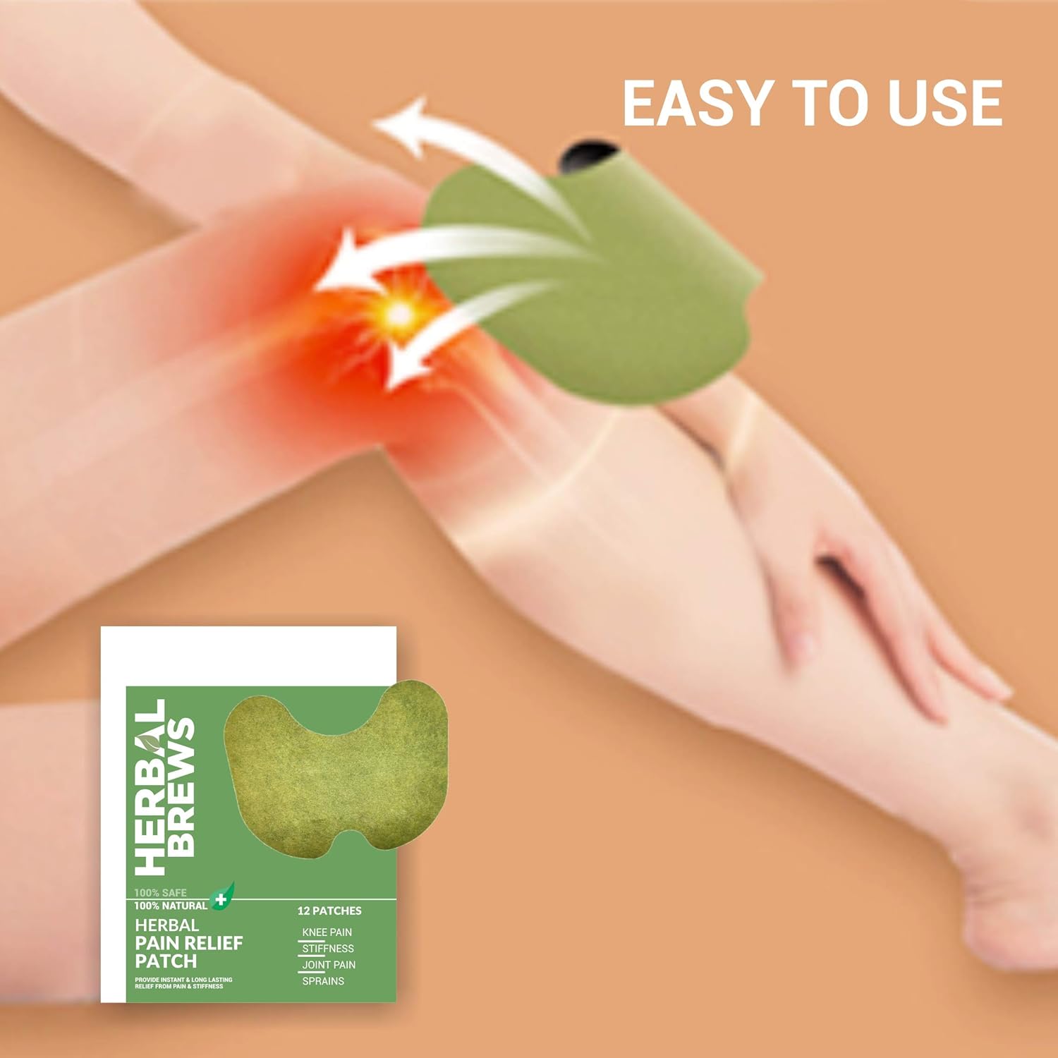 Herbal Brews - Pain Relief Patches - 12 Knee Pain Patches (Specially Designed for Knee Joints) | 100% Safe & Natural Knee Pain Relief Products | INSTANT RELIEF | NO SIDE EFFECTS Herbal Brews - Pain Relief Patches - 12 Knee Pain Patches (Specially Designed for Knee Joints) | 100% Safe & Natural Knee Pain Relief Products | INSTANT RELIEF | NO SIDE EFFECTS