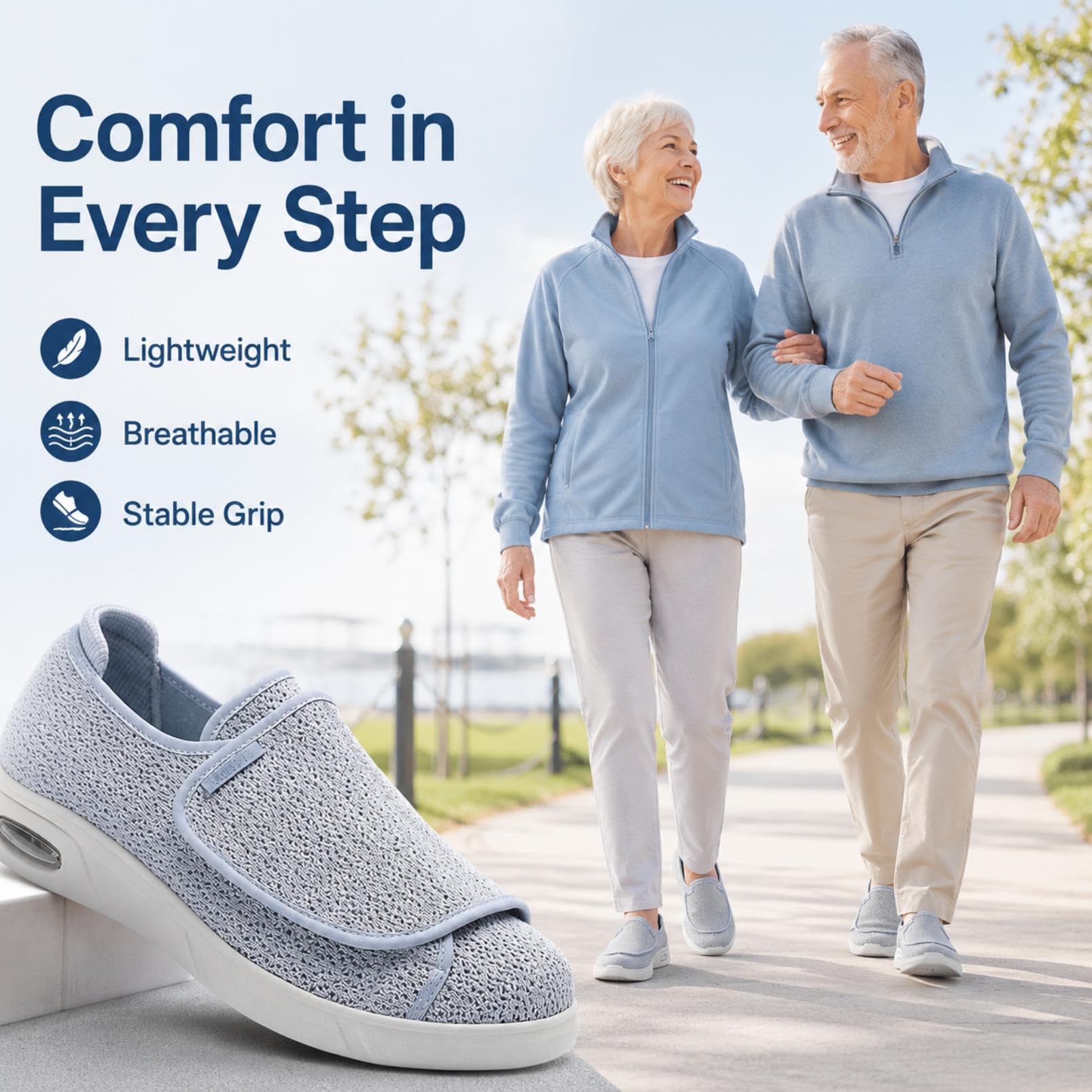 Genérico Zapatos Diabéticos Anchos Apertura Total Ajustables Malla Air Cushion
