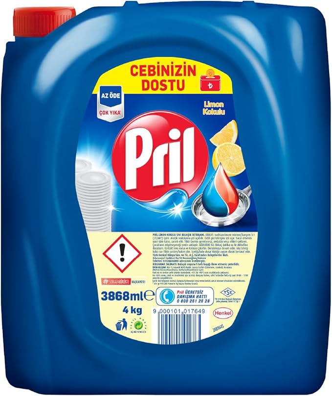 Pril Limon Kokulu Sıvı Bulaşık Deterjanı 1 x 4 KG, Limon 4kg