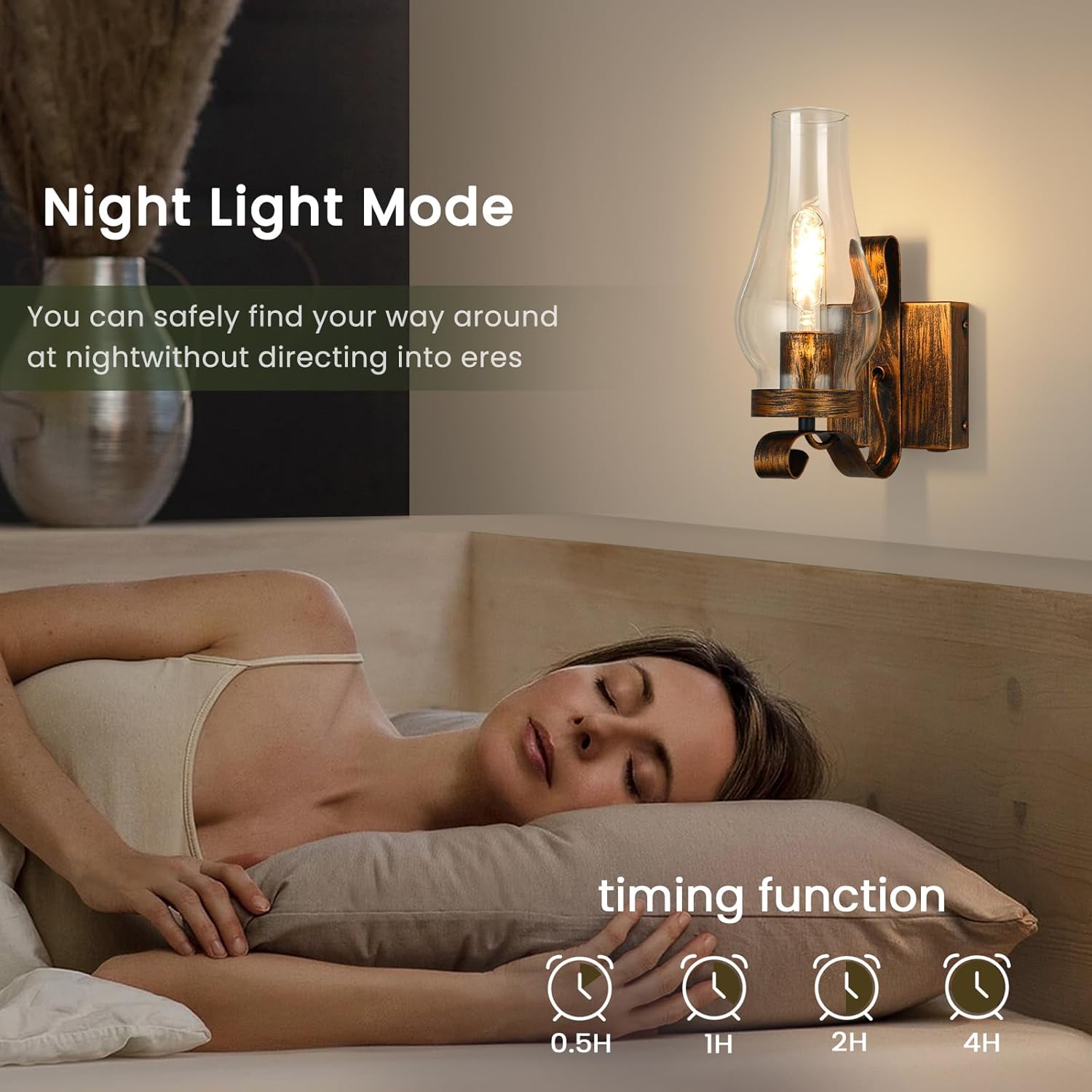 Battery Operated Wall Sconces, Rustic Wall Lights Sets of 2, Non-Hardwired Antique Kerosene Wall Lamps, Vintage Bedside Gold Wall Sconces with Remote for Living Room, Bedroom, Hallway etc