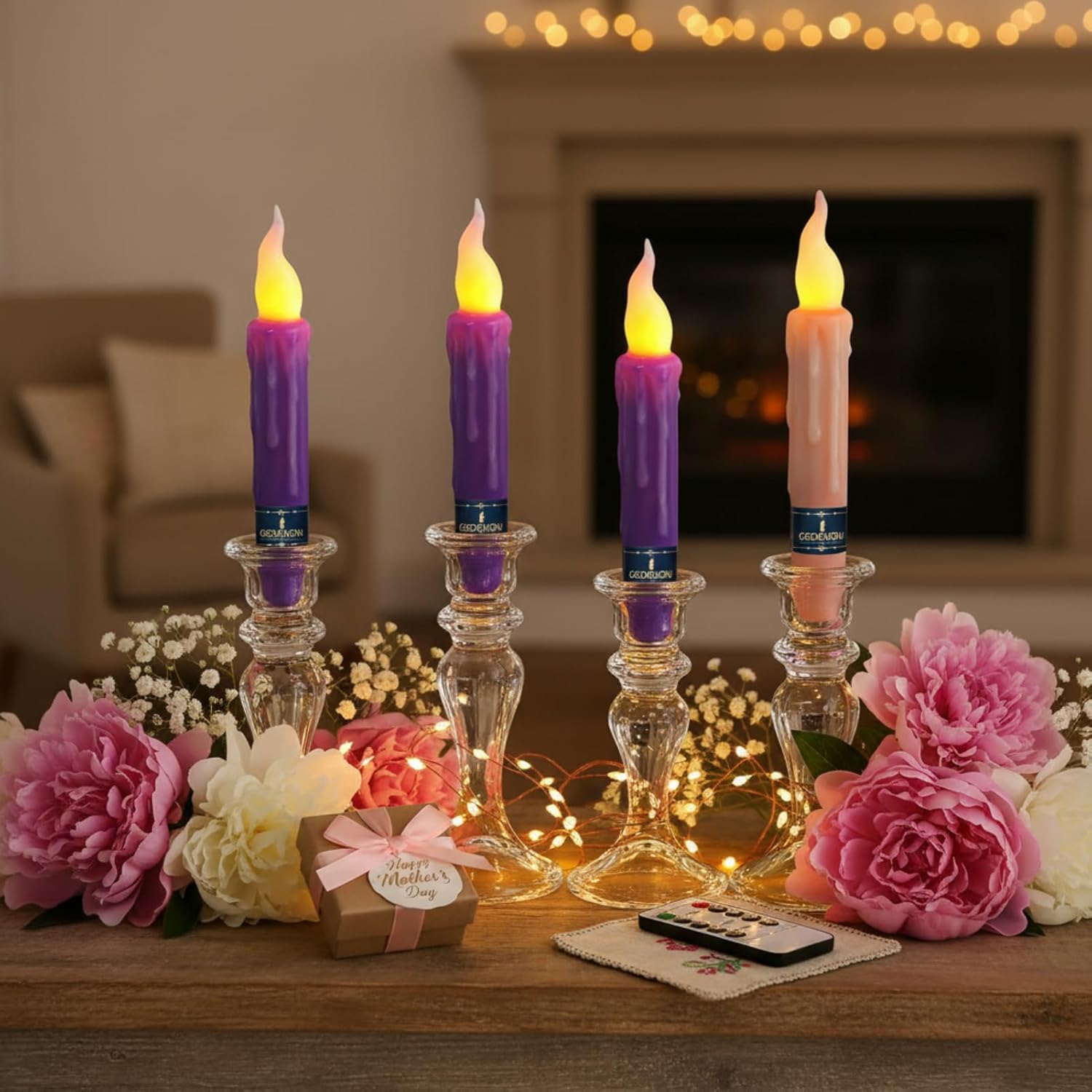 Flameless LED Taper Candles with Remote - 6" Battery Operated Taper Candlesticks, Flickering Dripless Window Candles for Mother’Day Wedding Centerpiece Home Decor & Party,4 Pack