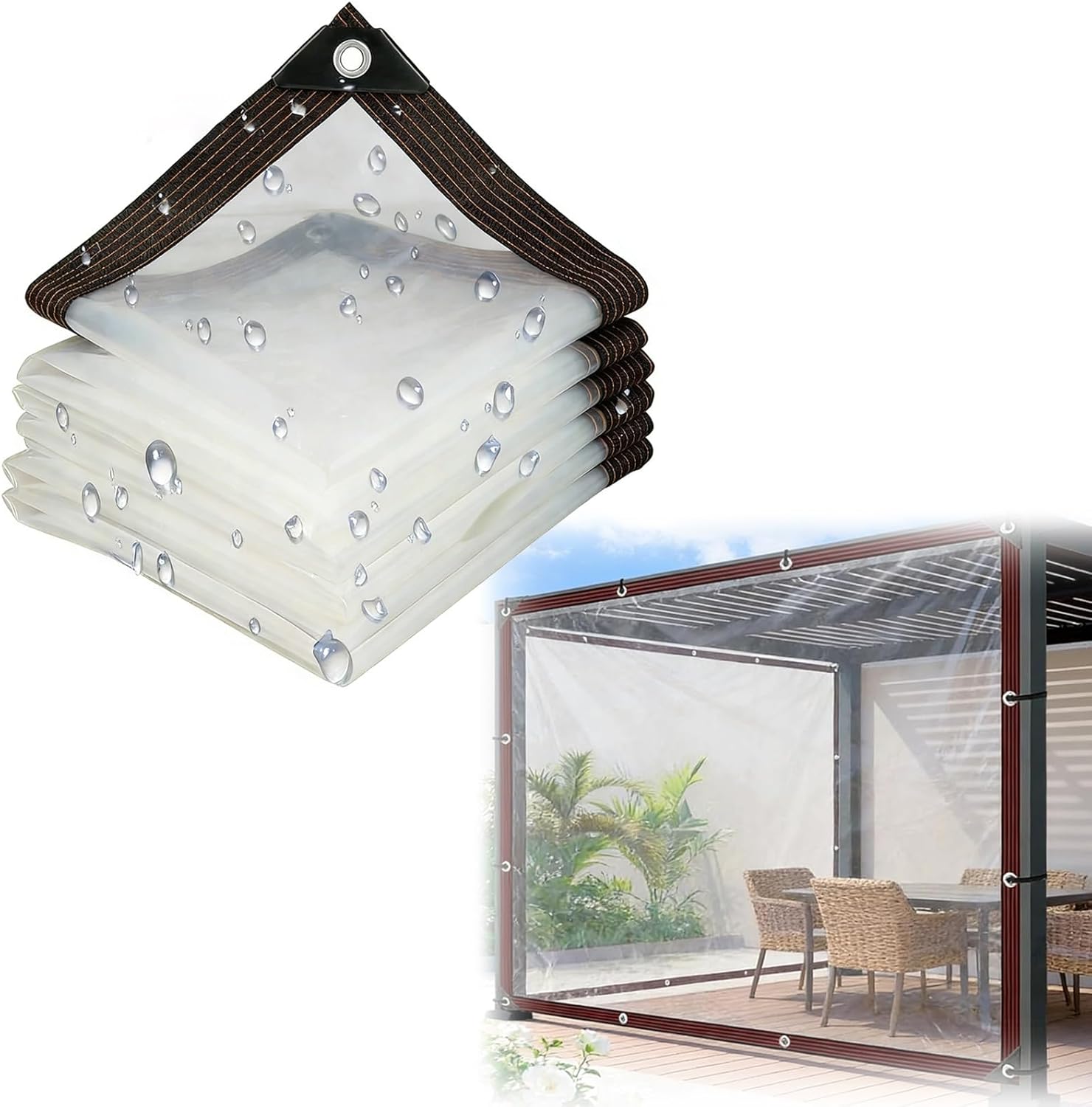 Clear Waterproof Tarps(Increase Grommets,Windproof RopeTies) Poly Tarpaulin Outdoor Garden Rainproof Covering,Clear Vinyl Tarp with for Camping, Plants Greenhouse(3x4m/9.8x13.1ft)