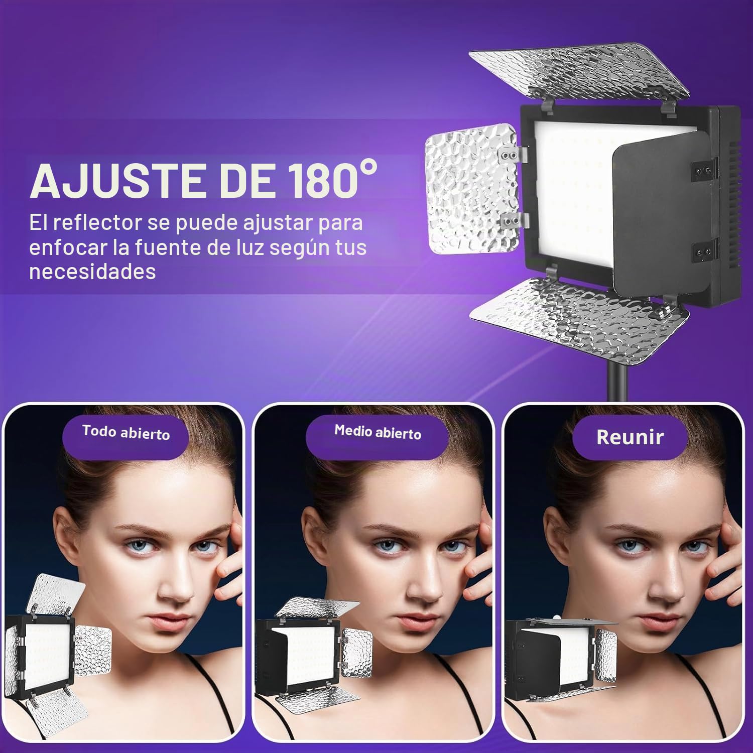 Luz de Vídeo con Barndoor y 9 Filtros, EMART Iluminación de Fotografía | 5500K 66 LED, Regulable, Grabación de Vídeo, Streaming, Youtube, Estudios Fotográficos, Rodajes