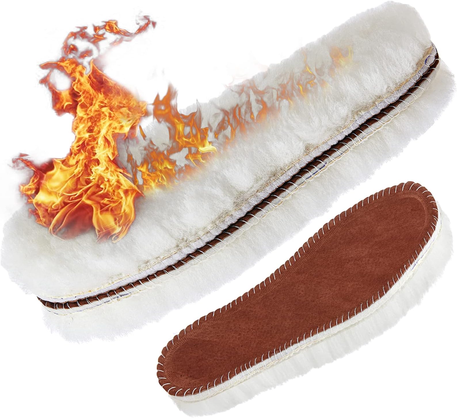 Novforth Warm Insoles for Shoes, Women Thick Sheepskin Insoles, Mens Fleece Inserts for Boots Slippers Wellies, White, 6 M US Men/8 M US Women