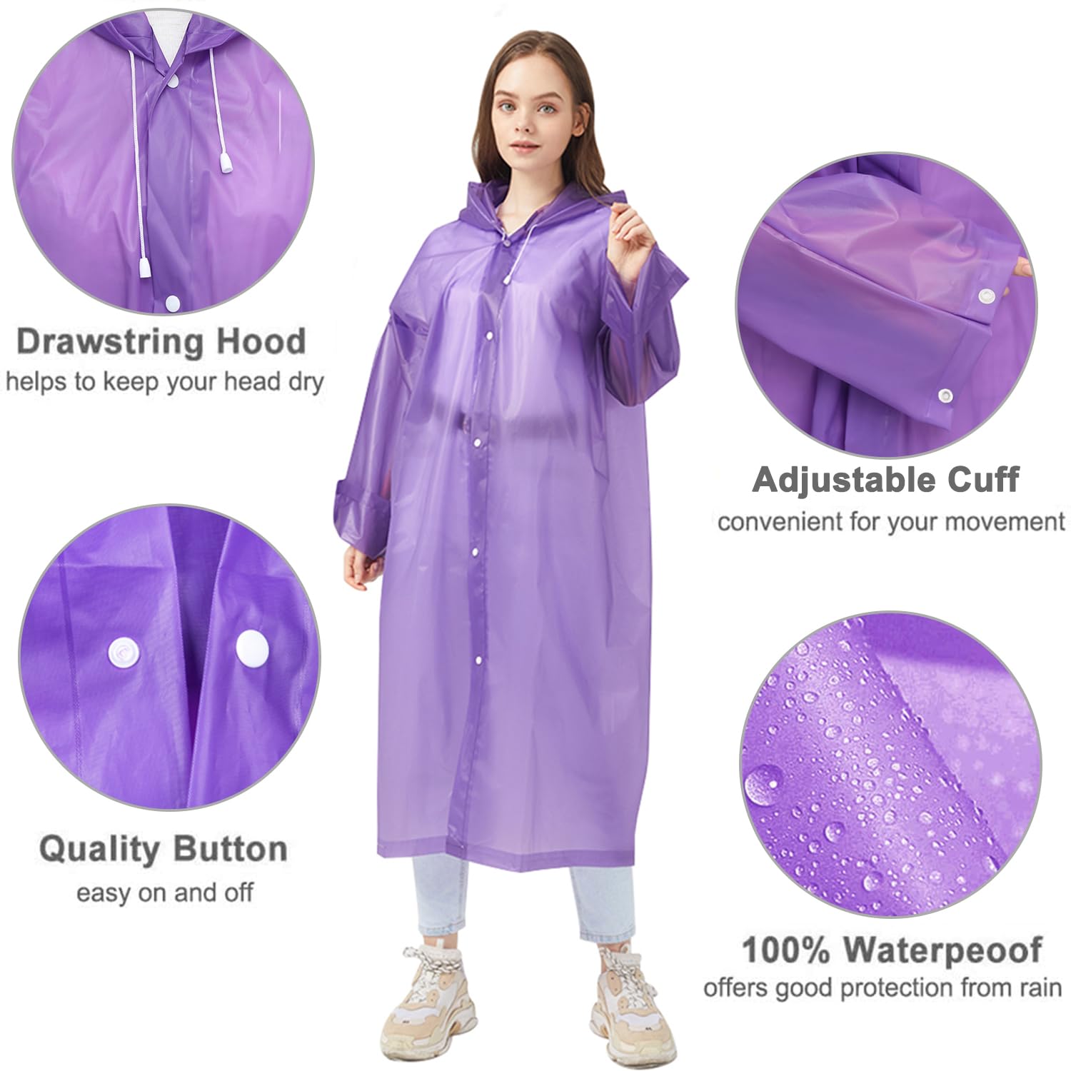 UPSEN Regenponcho Regenjacke Regenmantel für Herren Damen Wasserdicht, 2 Stück Wiederverwendbar Regencape Regenbekleidung für Wandern Camping Radfahren Reisen