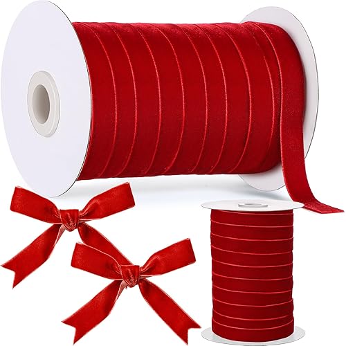 Chuangdi 5/8 Inch, 60 Yard Christmas Velvet Ribbon Red Vintage Burgundy Ribbons for Gift Wrapping Christmas Tree Ornaments Xmas Party Decoration Wreath Crafts Bow Making