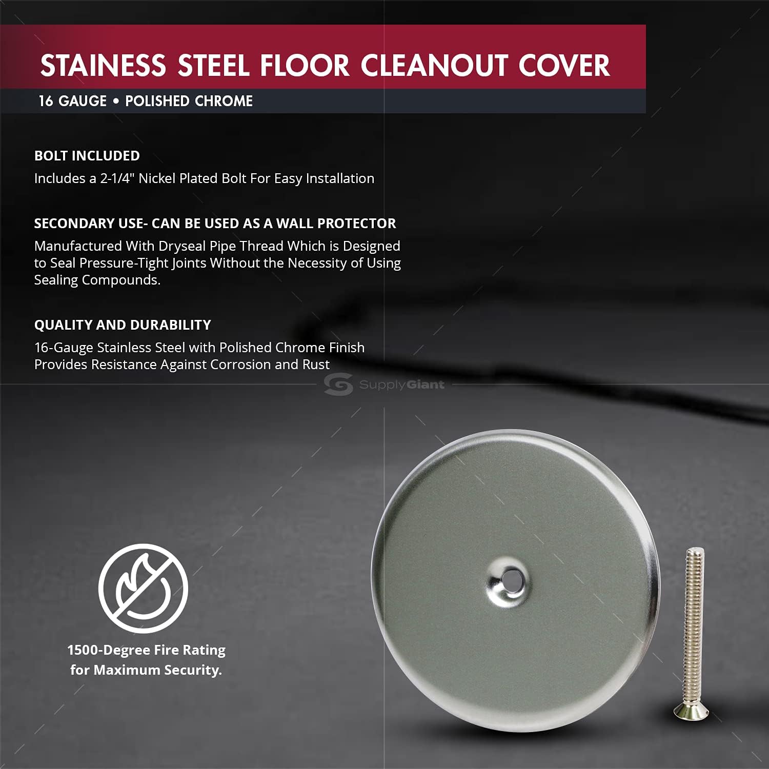 Supply Giant floor Cleanout Cover Plate, 4-Inch, Stainless Steel (Pack of 5)